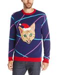 Blizzard Bay Men's Light up Lazer Kitty Ugly Christmas Sweater, Navy/Red, Large