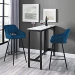 LEMROE Velvet Bar Stools Set of 2 Upholstered Breakfast Counter Bar Stools with Metal Legs Kitchen Stools with Arms Home Kitchen Bar (Blue)