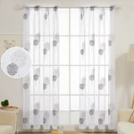 Deconovo Semi Transparent Net Curtains Super Soft Leaves Embroidery Voile Curtains Decorative Rod Pocket Sheer Curtains 55 x 72 Inch(Width x Length) 2 Panels Light Grey/Dark Grey 2 Panels