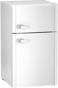 Antarctic Star Compact Mini Refrigerator Separate Freezer, Small Fridge Double 2-Door Adjustable Removable Retro Stainless Steel Shelves Garage Camper Basement/Dorm/Office 3.2 cu ft.White