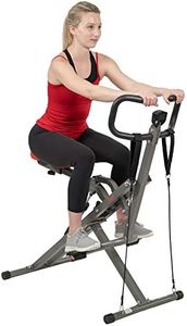 Sunny Health and Fitness Row-N-Ride™ PRO Squat Assist Trainer, Rowing Machine w/Digital Monitor & Resistance Bands, Squat Assistance for Glute Workout Equipment for Home, Grey - SF-A020052