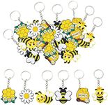 Keboyoe 30pcs Bee Keychain Cute Mini Keyrings Silicone Cute Honeycomb Flower Bee Honey Pots Keychain Decoration for Kids Party Favors Supplies,Children Birthday Party Bag Fillers