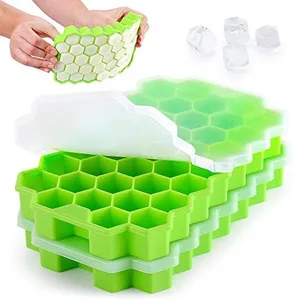 Zulay Silicone Ice Cube Tray Set (2 Pack) - Honeycomb Shaped Flexible Ice Trays With Covers - BPA Free Silicone Ice Tray Molds With Removable Lid, Creates 74 Ice Cubes For Chilled Drinks