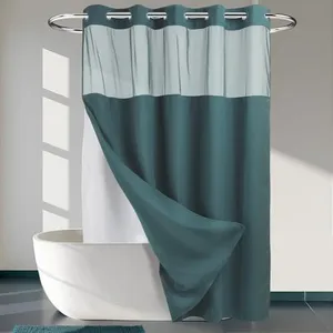 Heavyweight No Hooks Required Dotted Waffle Weave Shower Curtain with Snap in Liner - 71W x 74H,Hotel Grade,Spa Like Bath Curtain,Teal