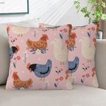 Naqiuli Throw Pillow Covers Cute Chickens and Flowers Pillow Covers 18x18 Inch Set of 2 Throw Pillows Decorative Pillow Cases Cushion Covers for Bedroom Livingroom Sofa Farm House