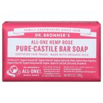 Dr Bronner's 3-in-1 Rose Pure Castile Bar Soap, Made with Organic Oils and No Synthetic Preservatives, Used for Body, Face and Hair, Fair Trade Certified & Vegan Friendly, 140g Bar