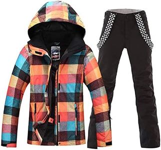 Women Ski Jacket & Pant Set Snow Suit Waterproof Windproof Snowboard Suit Snow Coats for Winter Outdoor Sport, Style-10, Large
