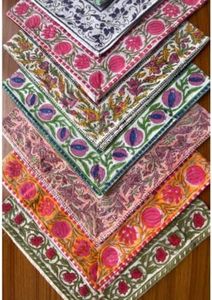 Ridhi Napkins Kitchen Towels Table Decor Table Linen Cotton Cloth Border Napkins Hand Block Print Lunch Dinner Napkins Assorted Border Napkin Set of 4-20x20 Inch