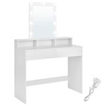 VASAGLE Dressing Table, LED Lights with Adjustable Brightness, Vanity Table with Mirror, 2 Drawers and 3 Compartments, Makeup Table, Modern, White RDT694W01