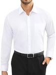 Alimens & Gentle Mens Dress Shirts Long Sleeve Wrinkle Free Stretch Cotton Big Tall Button Down Shirts, All White