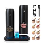 Electric Salt and Pepper Grinder Set, Rechargeable Pepper Grinder with Charger Tray, USB Cable, One Hand Operation, Adjustable Coarseness with Ceramic Grinder (Set of 2,Black)