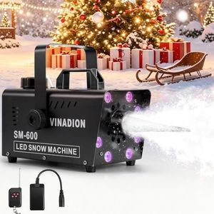 Vinadion Upgraded Snow Maker Machine Outdoor Industrial 600W Snowflake Machine with Wireless Remote Control 8 LED 13 Color Light Effect Stage Snow Machines for DJ Party Wedding Christmas Decoration