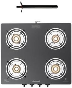 Sunflame Maleo 4 Burner Gas Stove | Complimentary Lighter | 2 Medium & 2 Small Brass Burners | 2 Year Product Coverage | Toughened Glass Top | PAN India Presence