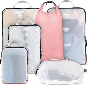 Large Packing Cube Set with See Through Mesh- Compression Packing Cubes Travel Organizers (Dusty Rose)