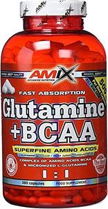 AMIX - Bcaa Glutamina - 360 Cápsulas - Complemento Alimenticio de Bcaa en Cápsulas - Reduce el Catabolismo Muscular - Ideal para Deportistas - Sabor Frutas del Bosque - Aminoácidos Ramificados