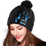 Bluetooth Beanie hat, Wireless Headphones Beanie, Gifts for Women Men, Pom Music hat with Bluetooth Speakers Christmas Stocking Stuffers Birthday Gift Ideas Black