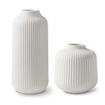 flature Ceramic Vases in Nordic Style, Modern Vase Deco for Pampas Grass, Boho Deco for Windowsill, Vases Set in White Matt, Flower Vase as Home Decoration for Fresh Flowers, Dried Flowers, Set of 2