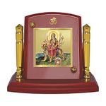 DIVINITI 24K Gold Plated Foil Goddess Durga Mata Photo Frame for Car Dashboard, Car Idol, Table Décor|Wooden Frame|Religious Pooja Prayer Frame For Gift MDF 1B P+ (7x9 cm)