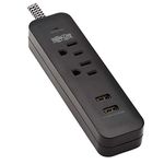 Tripp Lite Surge Protector Power Strip 2-Outlet w 2 USB Ports 2.1A 6ft Cord (TLP206USB)