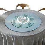 Roninkier Glass Lazy Susan for Tabletop: 24 inch Large Round Clear Dining Table Rotating Tray Serving Plate with 6 Rotating Wheels, Heavy Duty Tempered Glass Centerpiece Turntable Silent & Smooth Spin