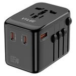 VYLEE Universal Travel Adapter, 65W Fast GaN International Power Adapter, 3PD USB-C+1QC USB-A European Travel Plug Adapter, US, UK, EU, AU Worldwide Travel Charger for Laptops, Tablets, Phones