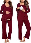 Ekouaer Maternity Womens Nursing Pajamas Set with Pockets 2 Pieces Postpartum Sleepwear with Pants for Breastfeeding Long Sleeve Pregnancy Sleep Set Wine Red M