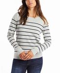 Nautica Women's Year-Round Long Sleeve 100% Cotton Striped Crewneck Sweater, Grey Heather, Large