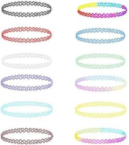 zhenzhenhao Tattoo Choker Necklace Set 12PC - 90s Accessories Old School 2000s Jewelry - Stretchy Black Collar - One Size Women Teen Girl (Multicolor)