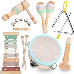 Raimy Musical Instruments Set - Neutral Colors Wooden Montessori Toys Percussion Music Modern Boho Xylophone Birthday Gifts for 1 2 3 Year Old Kids Baby Toddlers Boys Girls with Storage Bag