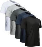 miijoory Mens Workout Shirts Quick Dry Performance Plain Gym Tops Short Sleeve Athletic T Shirt 5 Pack (M, White, Black, Dark Grey, Light Grey, Navy)