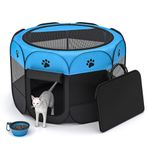 ZuHucpts Portable Foldable Pet Playpen/Dog Puppy Pen/Cat Tent cage | Indoor Outdoor Use | + Travel Bowl (Medium 28" x 28" x 18", Bule)