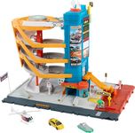 Matchbox Toy Vehicles & Playset, Transportation Center with 5 Levels, Kid& Car-Activated Features, Includes 1:64 Scale Taxi, Boat & Helicopter & Food Vendor Accessory