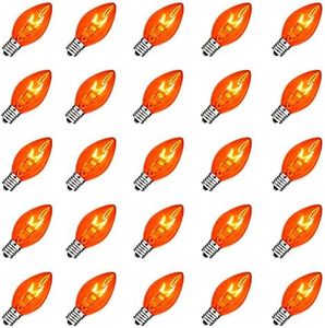 Pallerina 25 Pack Orange Christmas Replacement Bulbs C7 Glass Replacement Bulbs for Outdoor String Light, Patio Lights, C7/E12 Candelabra Base 5 Watt Great for Night Lights and Christmas Bulbs
