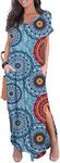 GRECERELLE Womens Casual Maxi Dress Loose Short Sleeve Split Long Dress with Pockets FP-Mix Blue, Medium