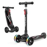 besrey Kick Scooters for Kids Ages 3-8, 7 Wheel Scooter for Kids with Adjustable Height, Folding Kids Scooter with LED Light Wheels Rear Brak Extra Wide Deck Outdoor Activities for Boys/Girls