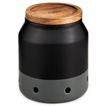 Cole & Mason Elmdon Black/Grey Garlic Keeper, Kitchen Organisation, Storage Pot for Fresh Garlic, Ceramic/Acacia/Silicone, (H) 120 mm x (D) 110 mm