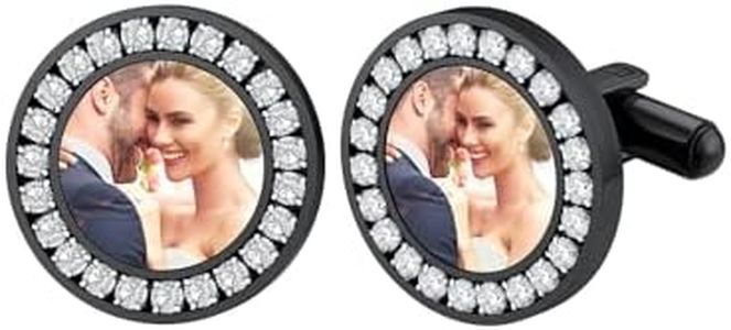 Custom4U Black Cufflinks for Men Personalized Photo Custom Rhinestones Cuff Links Wedding Birthday Father's Day Memorial Gifts Mens Tuxedo Shirt Accessories