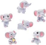 6 Pcs Mini Elephant Animal Figures Toy Cake Toppers, Miniature Elephant Figurines Fairy Garden Moss Landscape DIY Terrarium Crafts Ornament, Cake Decoration Christmas Birthday Gift