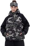 SNOWVERB Womens Snowboard Baggy Anorak Half-zipper Snow Jackets Camo Leopard Waterproof Mountain Ski Coats with Hood (US, Alpha, Large, Regular, Regular, Camo/Black)