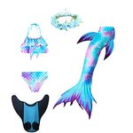 XICHONG Girls Mermaid Tail Swimsuit Fin Girls Bikini Garland and Monofin Novelty Swimwear 5PC Blue&Purple BP130