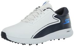 Skechers Men's Max 3 Arch Fit Waterproof Spikeless Golf Shoe Sneaker, White/Navy/Blue, 14