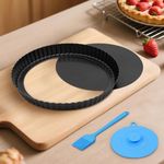 Highkit Quiche Pan 22cm / 8.7inch, Non-Stick Tart Tin, Flan Tins with Loose Base, Tart Pan for Baking, Quiches, Flans, Fluted Round Pie Dish, Pie Pan, Quiche Dish, Carbon Steel,Dark Grey
