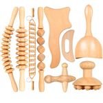 9 in 1 Wood Therapy Massage Tools for Body Shaping,Maderoterapia Kit for Anti Cellulite Lymphatic Drainage,Curved Wooden Massager Cup Roller Set for leg stomach