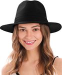 Sun Hats for Women Straw Hat Wide Brim Black Sun Hat Summer Lightweight Black Fedora Hats for Women Packable Sun Hat Women Beach Hat,Black