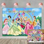 LXN Princess Backdrop Girls Princess Theme Birthday Party Decoration Backdrop Fairy Tale Princess Photo Background Baby Shower Cake Table Decoration Supplies 7x5ft