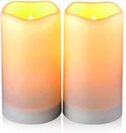 3.25" x 6" Large Outdoor Solar Powered Candles - Flameless Pillar Waterproof Rechargeable Candle Set, White Resin, Flickering LED Light, Rechargeable Solar Battery Included, Use for Patio Decor