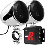 GoHawk TN4-R Amplifier 4" Full Range Waterproof Bluetooth Motorcycle Stereo Speakers 1 to 1.5 in. Handlebar Mount Audio Amp System Harley Touring Cruiser ATV UTV RZR, AUX, FM Radio (TN4-R Chrome)