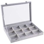 BASUWELL Velvet Glass Jewellery Ring Bracelet Display Organiser Case Holder Earrings Storage Box (12grids-box)