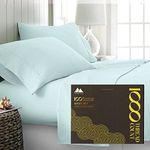 Mayfair Linen 100% Egyptian Cotton Sheets - Egyptian Cotton Sea Foam Queen Bed Sheets - 1000 TC 4-Piece Sateen Weave Luxury Hotel Sheets, Cooling Bedsheet, 16" Deep Pocket (Fits Upto 18" Mattress)