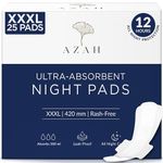 Azah XXXL Night Pads for Heavy Flow (25 Pads) | Overnight Protection | 420 mm Long and Wide Back | 3x More Absorption and No Leaks | Rash-Free, Odour-Free, and Non-Toxic